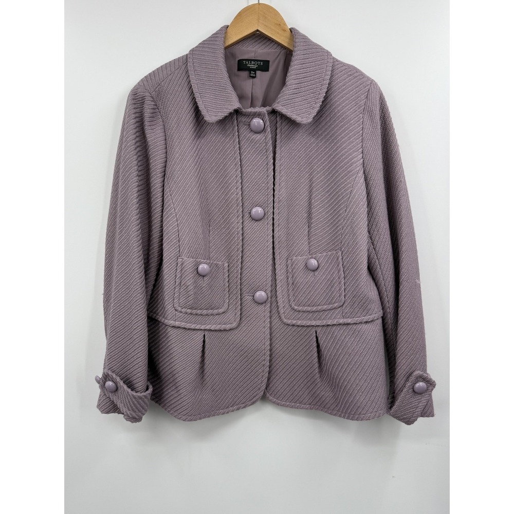 Talbots Woman 12W Purple Textured Knit Blazer Jacket Button Front Career
